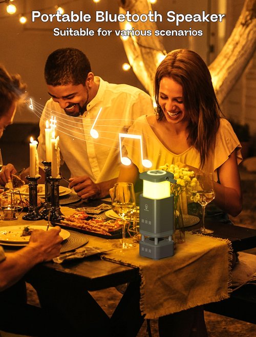MOSLIGHTING LED Camping Lantern Rechargeable, LED Lanterns with Bluetooth Speaker, RGB Camping Light, 10000mAh, 4 Lighting Modes, IP44 Waterproof, Portable Lanterns for Power Outage