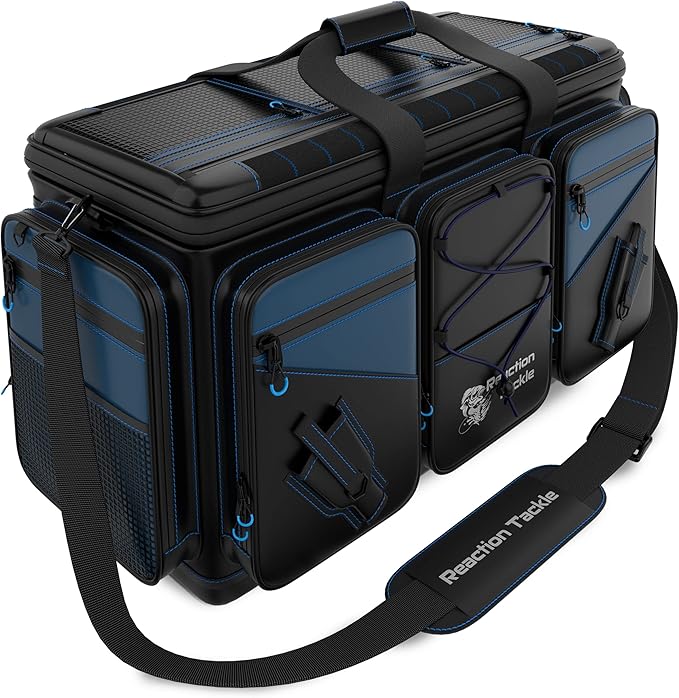 Reaction Tackle Fishing Tackle Bag – Salt Water Resistant Fishing Bag, 1000D PVC Waterproof Material, Tackle Box Organizer with Dividers for 3600 or 3700 Trays (Small, Medium, Backpack only fit 3600)