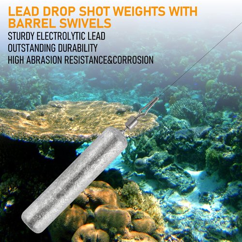 Dr.Fish 50 Pack Fishing Drop Shot Weights Lead Fishing Weights Pencil Skinny Sinkers with Barrel Swivels for Freshwater Bass Fishing 1oz