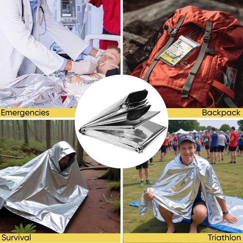 Emergency Mylar Blankets 130*210 Cm Large Reusable Thermal Space Blanket Survival Rescue Insulating Reflective foil kit Outdoors Hiking Camping Blanket First Aid Car Emergency Kit Pack of 10