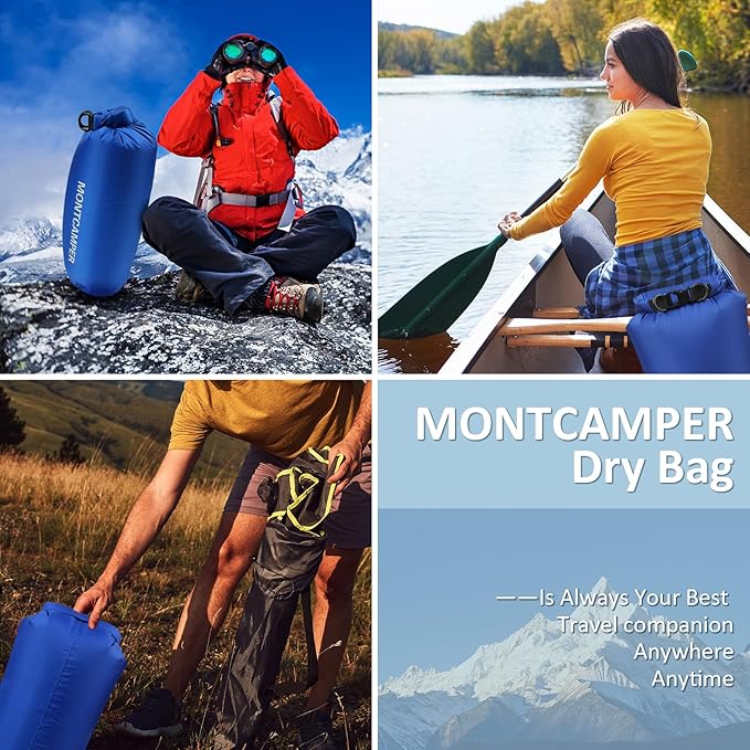 3-pack 30D Nylon Waterproof Dry Bag-Portable Waterproof Storage Sack for Kayaking, Hiking and Rafting-Roll Top Closure-Float on Water(5L/10L/20L,Blue)
