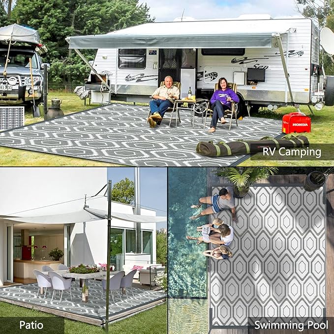 Camping Rugs, Clearance Plastic Straw Rug Weatherproof Reversible, Large Floor Mat for Outdoors, RV, Patio, Backyard, Deck, Picnic, Beach, Trailer, Camping