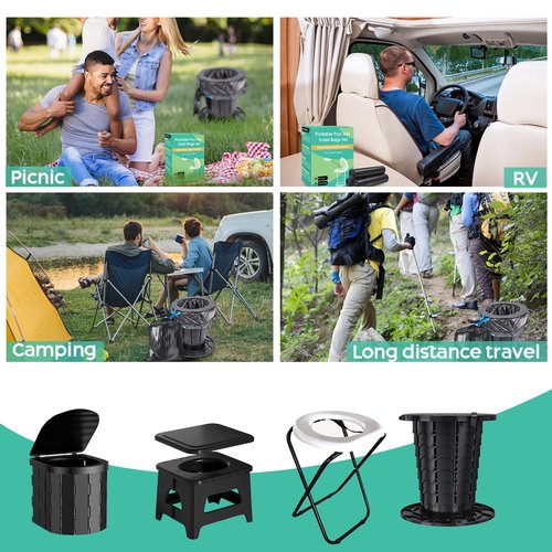 30 Portable Toilet Bags Poo Gel Set, 8 Gallon Camping Toilet Bags with Portable Absorbent Toilet Gel, Urine Powder with Potty Trash Waste Bags for Outdoor Camping, Traveling, Emergency