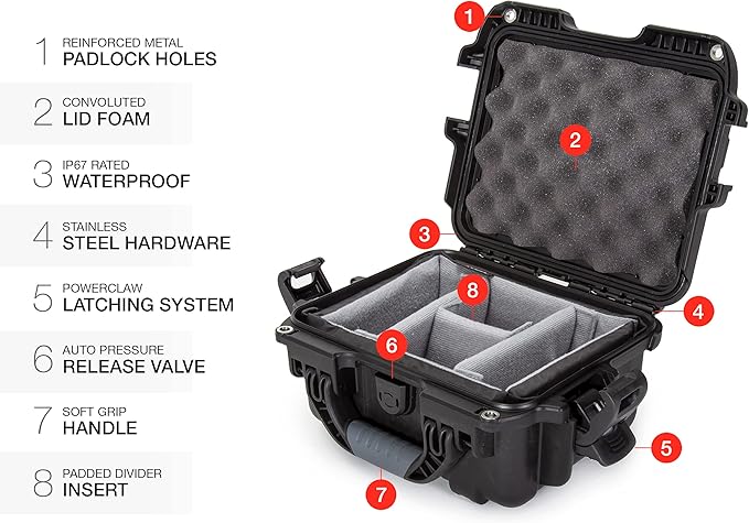NANUK Small Series 905 Lightweight NK-7 Resin Waterproof Protective Case with Padded Dividers for Point & Shoot Camera or Binoculars, Black