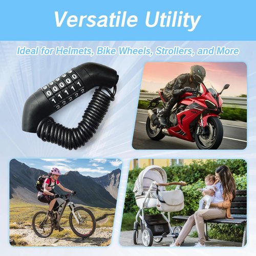 YAFIYGI Motorcycle Helmet Lock Small Retractable Cable Lock for Bike Helmets and Strollers 5 Digit Combination Security Lock for Helmets Compact Motorcycle Accessories for On-The-Go Security