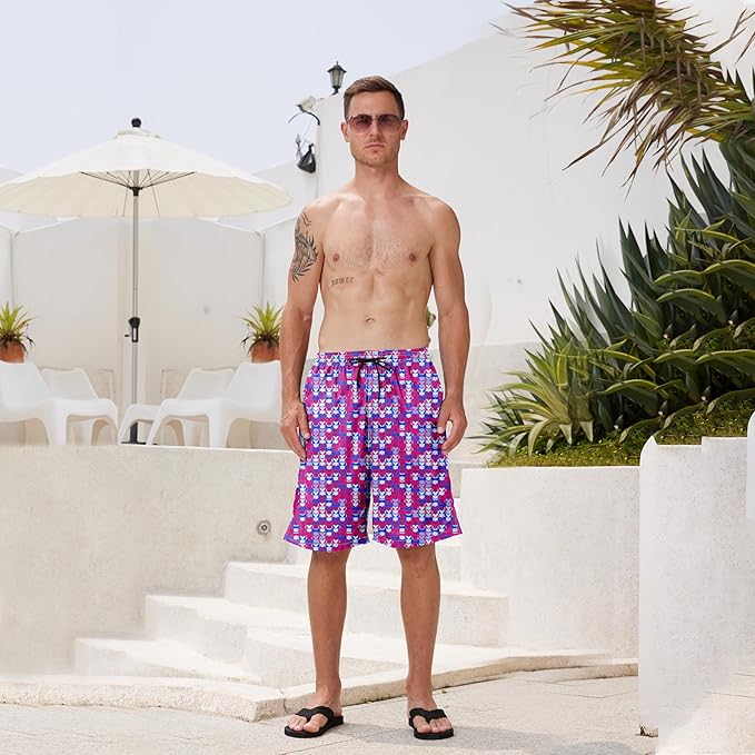 Mens Swim Trunks Quick Dry Board Shorts with Mesh Lining, Breathable Surf Beach Shorts Swimwear Bathing Suits
