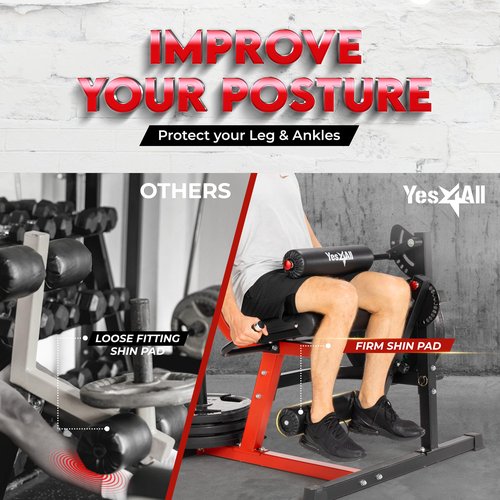 Yes4All Leg Extension and Curl Machine, Adjustable Leg Machine with Plate Loaded, Leg Extension and Curl Bench for Home Gym, Black & Red