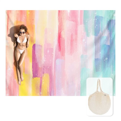 Zingtto Silky Soft 108"x84" Sand Proof Beach Blanket Sand Proof Mat with Corner Pockets and Fashion Mesh Bag for Beach Party, Travel, Camping and Outdoor Music Festival, Oil Paint Rainbow