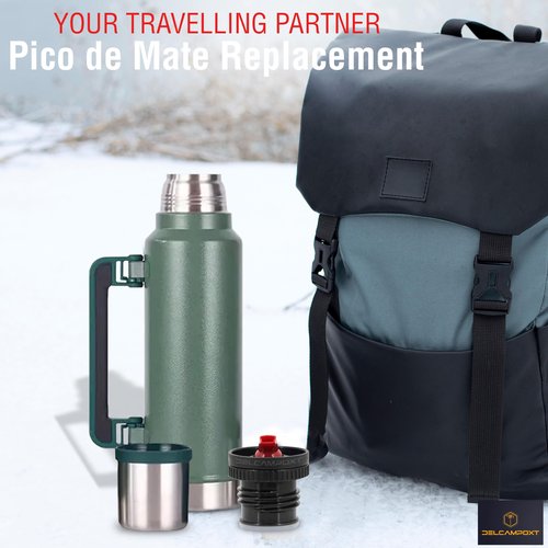 DelCampoXT Lid Termo/Thermal Flask Stopper Pico de Mate Replacement Cap - Fits Stanley Classic Vacuum Insulated Wide Mouth Bottles (1.1QT, 1.5QT, 2QT) - Black/Red - Set of 1