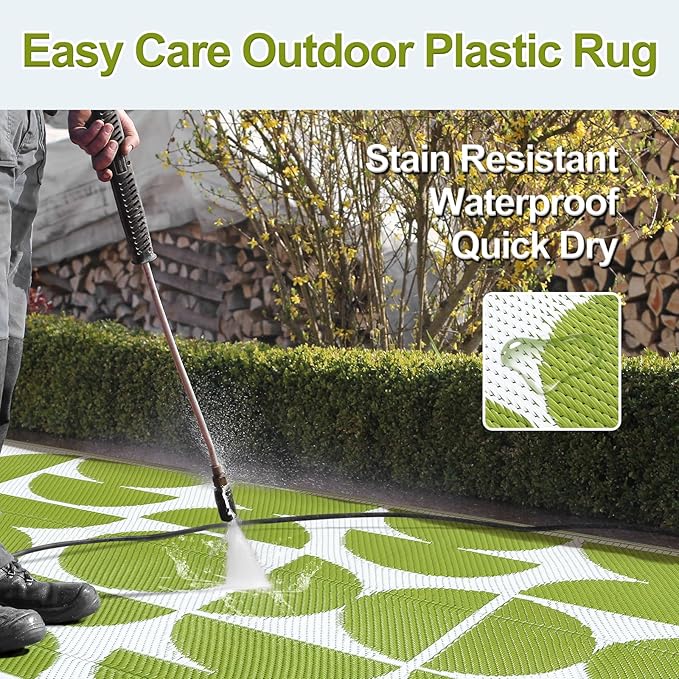 Wonnitar Outdoor Rug 6x9, Waterproof Patios Rug Reversible Plastic Straw Rug, Large Outside Area Rug, Portable Camper RV Mat, Outdoor Carpet for Picnic Balcony Backyard Porch Deck (Green,6'x9')