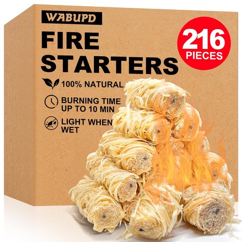 WABUPD 216 Pcs Fire Starter - Natural Fire Starters for Fireplace, Pellet Stove, Campfires, BBQ, Pizza Oven, Camping, Fire Pit &Chimney, Smoker, Fire Starters for Grill, Charcoal Starter