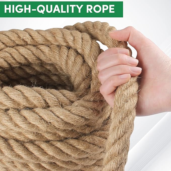 Manila Rope 1in x 200ft, Heavy Duty Twisted Rope Natural Hemp Ropes for Crafts,Gardening,Docks, Bundling,Railing,Home Decoratin,Hammock,Porch Swing Ropes