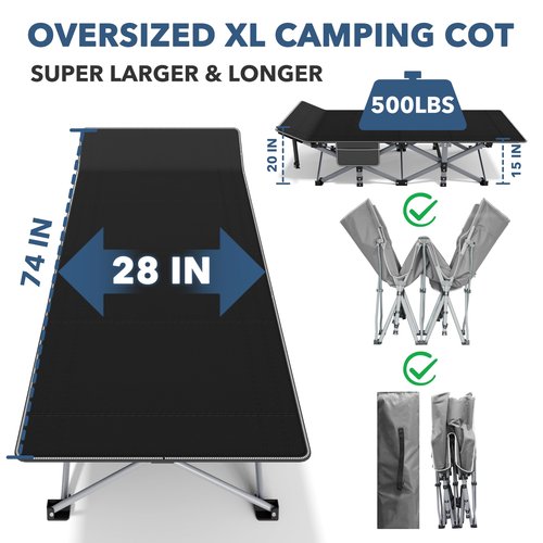 Seeutek Folding Camping Cot for Adults with Carry Bag, Portable Bed with Detachable Cushion, Waterproof 1200D Oxford Fabric, Cot Bed for Camping, Hunting, Lounging, Camping Cots