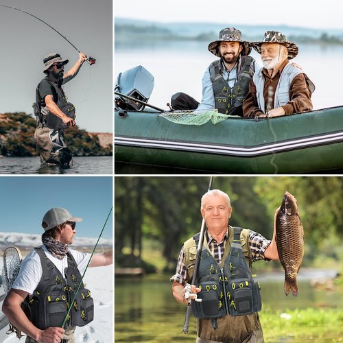 Gonex Fly Fishing Vest for Men Women, Comfortable Adjustable Fishing Vest with Multi-Pockets Reflective Stripes, Gray+Yellow