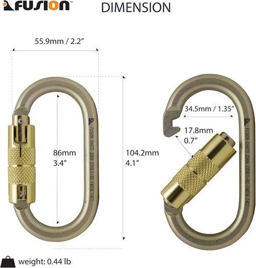 Fusion Climb Ovatti Military Tactical Edition Steel Auto Lock Oval Symmetrical Anchor Carabiner Gold, One Size (FP-9108-P-GLD)