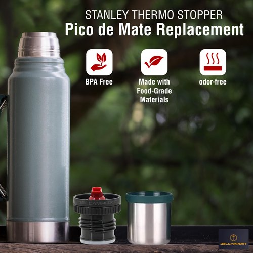 DelCampoXT Lid Termo/Thermal Flask Stopper Pico de Mate Replacement Cap - Fits Stanley Classic Vacuum Insulated Wide Mouth Bottles (1.1QT, 1.5QT, 2QT) - Black/Red - Set of 1