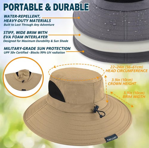EINSKEY Wide Brim Sun Hat, UPF 50+ UV Protection Waterproof Packable Bucket Hat for Men & Women, Fishing Hiking Beach Garden