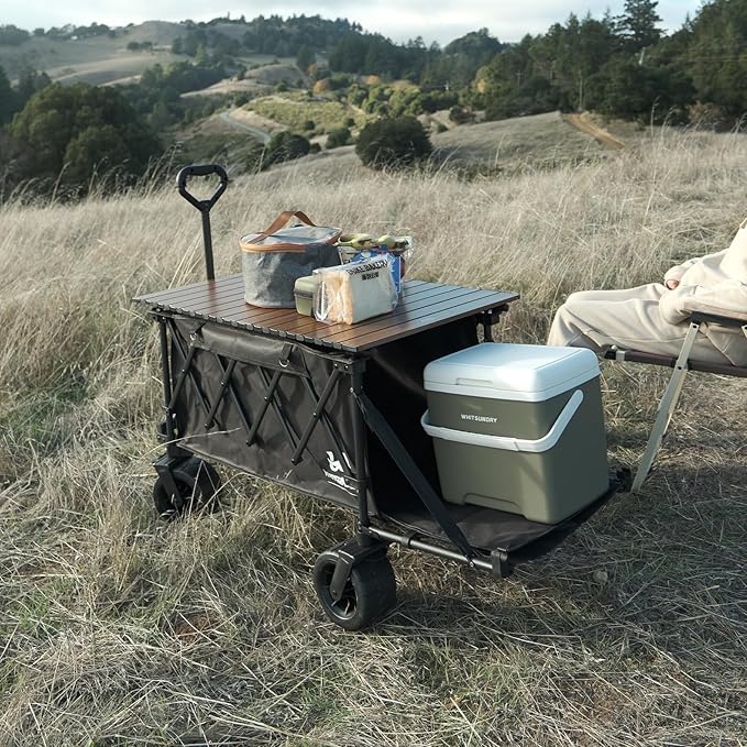 Whitsunday Collapsible Folding Wagon with Table,Heavy Duty Utility Beach Wagons with Opened Tailgate and All-Terrain Wheels for Camping,Garden,Sports Grey