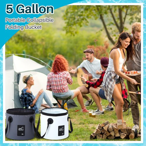 Tessco 4 Pcs 20L Collapsible Bucket with Handle 5 Gallon Portable Collapsible Folding Bucket Foldable Water Container for Camping Hiking Fishing Car Washing (Gray, White, Light Blue, Light Pink)
