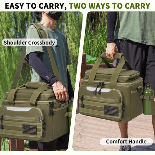 WELIDAY Fishing Tackle Bag for Fishing, Water Resistant Fishing Gear Storage Bag, Soft Tackle Box Storage Case for Saltwater or Freshwater (Green)