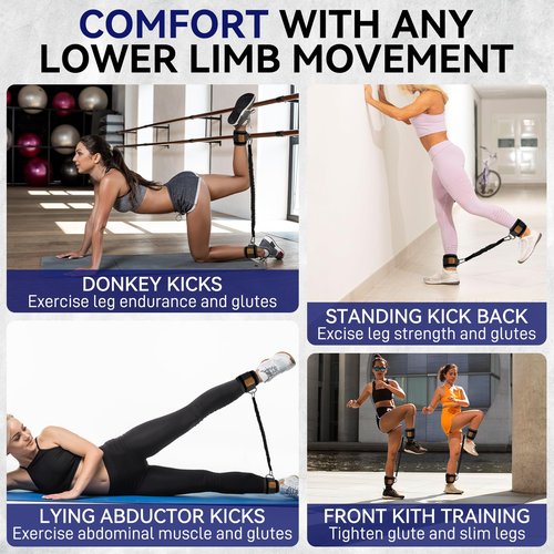 Ankle Resistance Bands with Cuffs Leg Strength Bands for Women Glutes Hip Building Exercise Bands for Working Out Fitness Yoga Martial Arts Ankle Straps for Butt Lift Exercise Equipment