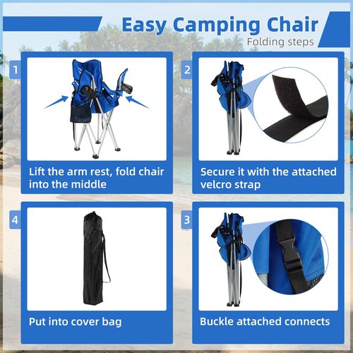 Elevon Camp Chairs Outdoor, Folding Chair Camping Recliner Support Mesh Backrest, Lawn Chair with Cup Holder, Storage Pocket, Carrying Bag, Blue