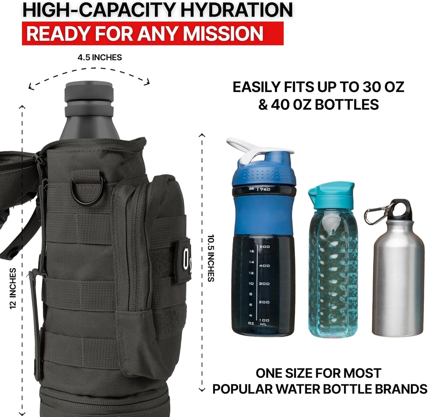 Molle Water Bottle Pouch - Molle Water Bottle Holder Fits Most 32 and 40 oz Bottles - Water Bottle Pouch for Backpack - Thicker Insulated Water Bottle Holster Keeps Drinks Cooler Longer