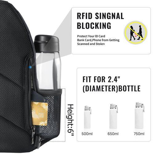 VADOO Sling Backpack with RFID Blocking and USB Charging Port & Detachable Phone Pouch for Men Women Crossbody Bag for Travel