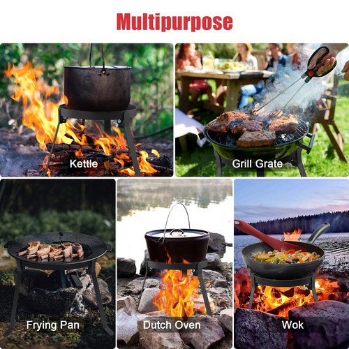 ETICSIPA Cooking Tripod for Campfire, 9.8Inch Durable Steel Campfire Tripod for Cooking for Dutch Oven Outdoor Cooking, Foldable Fire Pit Stand with Black Heat Resistant Coating