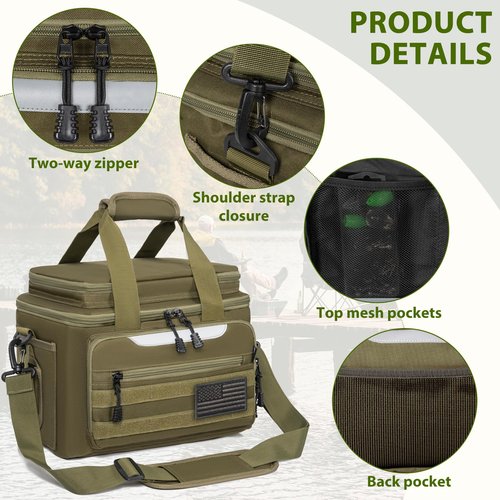 WELIDAY Fishing Tackle Bag for Fishing, Water Resistant Fishing Gear Storage Bag, Soft Tackle Box Storage Case for Saltwater or Freshwater (Green)