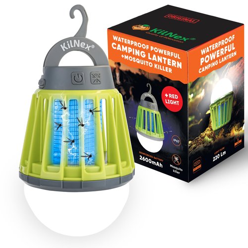 KILNEX Camping Lantern with Mosquito Protection | Rechargeable Battery, USB Type-C Charging | Waterproof IP67 | White and Red Light | Compact Portable for Camping, Hiking, Fishing