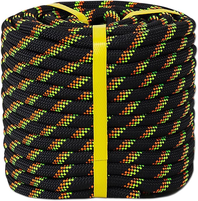 Double Braided Arborist Rope - 1/2 Inch x 100 Feet Polyester High Strength Climbing Rope for Tree Work, Swing, Halyard, Sailing(Black/Green/Orange)