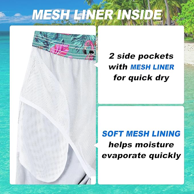 Mens Swim Trunks Quick Dry Board Shorts with Mesh Lining, Breathable Surf Beach Shorts Swimwear Bathing Suits
