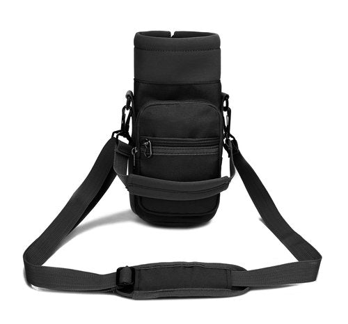 Water Bottle Pouch Multi-Purpose Hydration Waist Carrier Bag with Detachable Handle Strap &Shoulder Strap (Black)