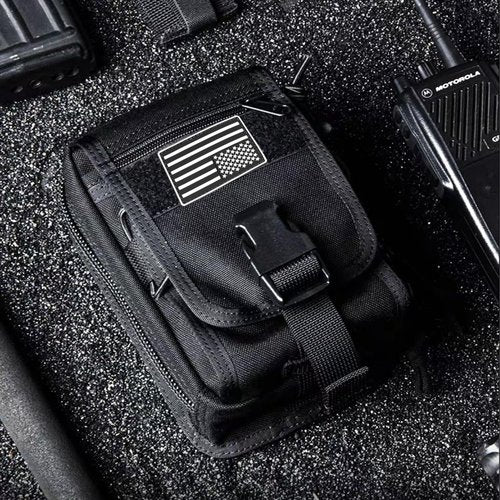 LarKoo Multipurpose Tactical Molle Belt Pouch EDC Gadget Organizer Slim Utility Waist Bag with Compass Buckle Carabiner Phone Holster Tool Kit Pack Large