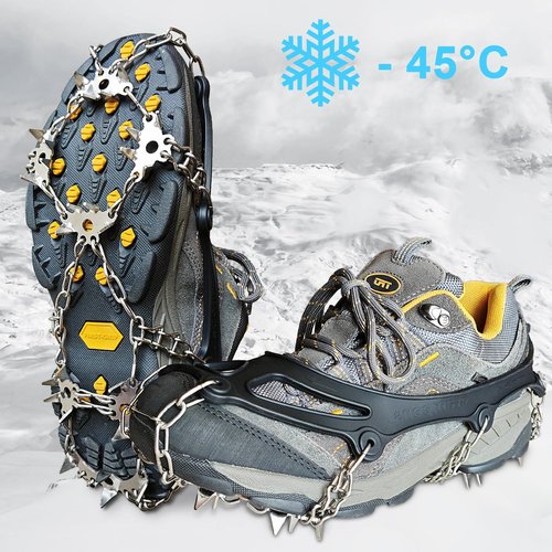 Ice Grippers for Shoes and Boots - 28-Spike Crampons for Safe Walking, Jogging, Hiking, and Mountaineering on Snow and Ice (X-Large)