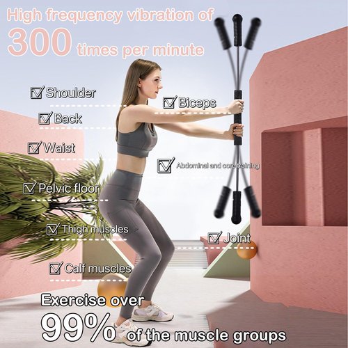 Elastic Fitness bar, Weight bar, Core Strength Training, Arm Twister, Home Gym Workout, Suitable for Men, Women Body Shaping and Fat Burning Training (Black)