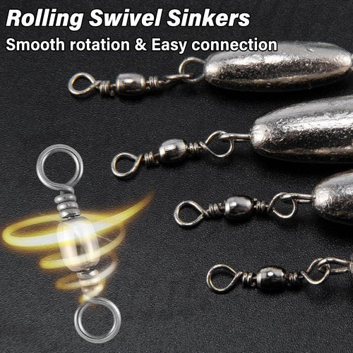 Dr.Fish 10 Pack in-line Trolling Sinkers with Swivel Torpedo Weight Lead Fishing Sinkers Double Ring Saltwater Freshwater Salmon Walleye Trolling 3/8oz