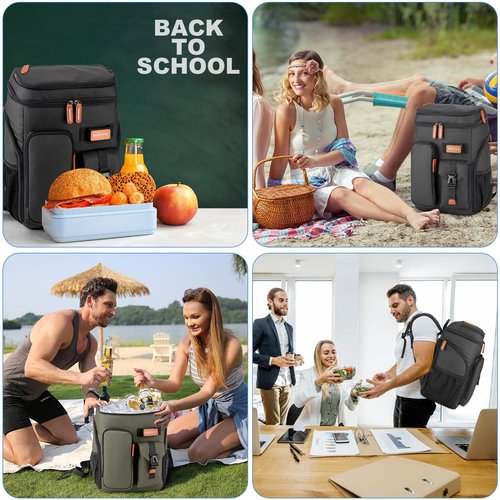 Insulated Cooler Backpack,Bagparkk 33 Cans Multifunctional Double Deck Leakproof Cooler Bag with Sternum Strap,Large Capacity Lightweight Travel Camping Beach Backpack Cooler Ice Chest for Men Women