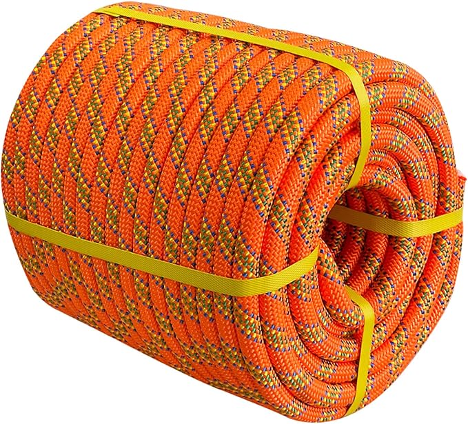Double Braided Arborist Rope - 3/4 Inch x 50 Feet Polyester Rope - High Strength Climbing Rope for Tree Work, Halyard, Sailing (Orange)