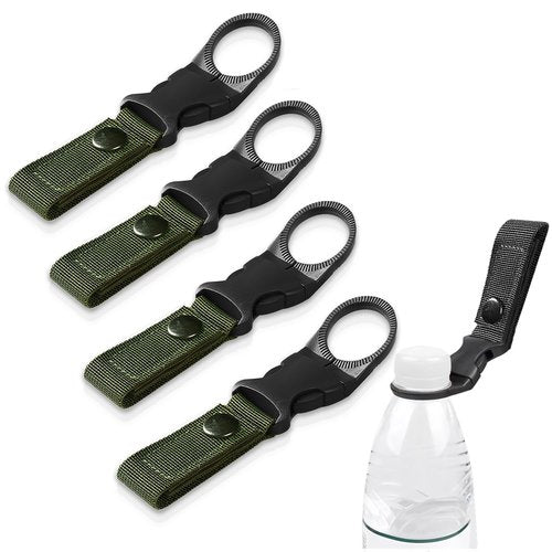 ZXZone 4PCS Bottle Buckle Clip Hanging Buckle Portable Water Bottle Ring Holder Keychain Mineral Water Clip for Backpack Belt Nylon Webbing Strap for Outdoor Tactical Camping Hiking (K, Green)