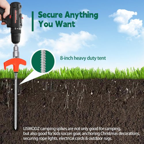 20 Pack 8" Screw in Tent Stakes for Drilling with Hex Heads - Heavy Duty Stainless Steel Tent Pegs/Nails/Spikes, Ground Anchors, Grow in Dark - for Camping, Grassland, Portable Box (Orange)