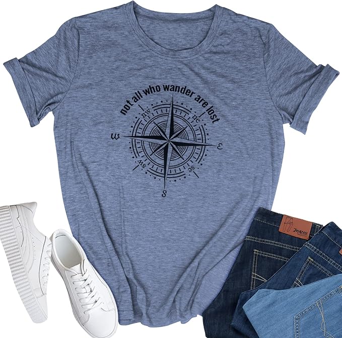Womens Graphic T-Shirt Not All Who Wander are Lost Funny Tees for Women Summer Casual Tops Athletic Shirts