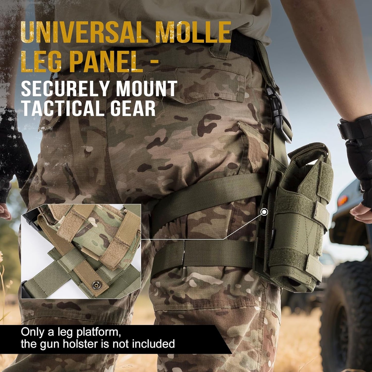 OneTigris Mini Molle Panel for Tools, Drop Leg Platform Minimalist Adjustable Thigh Rig for Flashlight Green