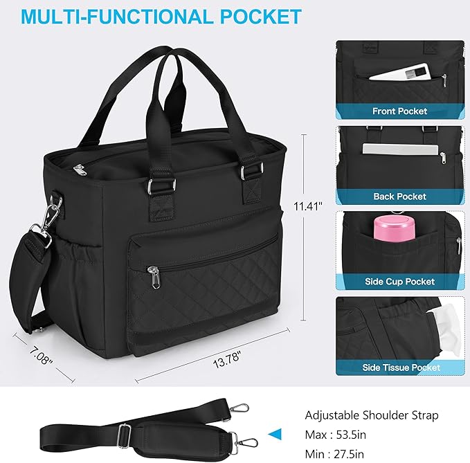 16L Large Lunchbox for Woman, Insulated Lunch Bag Women, Adult Lunch Box for Work, Leakproof, Black