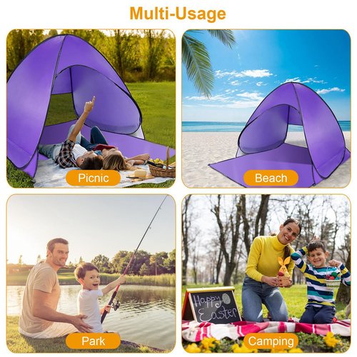 Pop Up Beach Tent, Anti UV Automatic Sun Shelter Umbrella, Portable Sun Shade Shelter for 2-3 People, Outdoor Instant Pop Up Beach Shade Tent with Carrying Bag, Purple