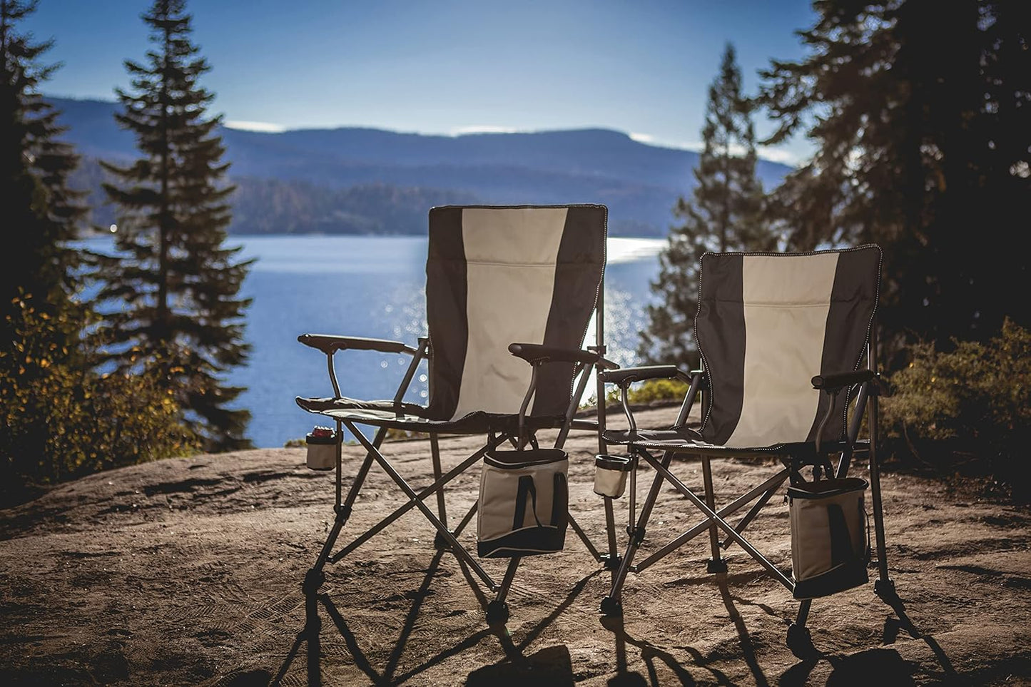 PICNIC TIME Outlander XL Heavy Duty Folding Camping Chair with Insulated Cooler, Oversized Portable Lawn, Beach & Camp Chair with Cup Holder, Storage Pocket, Carry Bag, 400 lb Capacity (Black)