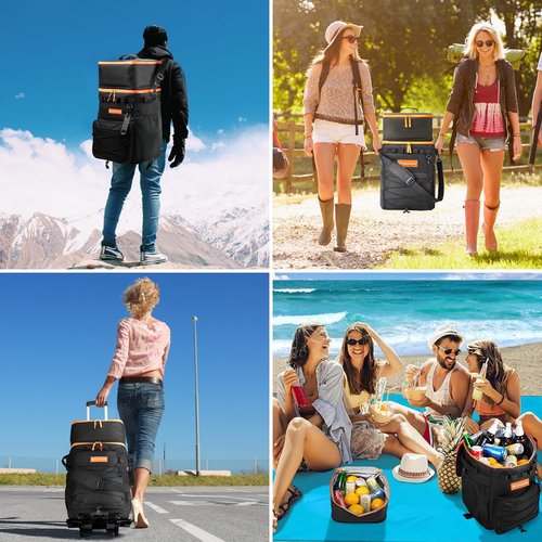 Odoland 48/72 Cans Soft Cooler with Wheels and Handle Collapsible Ice Chest Rolling Coolers on Wheels for Beach Camping Travel and Picnic
