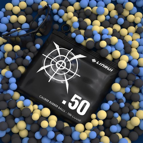LinRui 100ct .50 Cal Paintballs Reusable for Training, Non-Lethal .50 Cal Self Defense Rubber Balls Ammo, 50 Caliber Paintball Projectiles for T4ET TR50/HDR 50, with Goggle