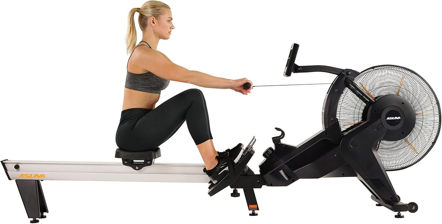 Sunny Health & Fitness Asuna Premium Air + Magnetic Rower Machine w/Extended Aluminium Slide Rail, Cardio Rowing Training Equipment for Home Gym Exercise w/Wide Cushion Seat & Performance Monitor